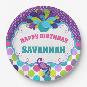 Meisjes Peacock Gelukkig Verjaardagsfeest Geperson Papieren Bordje