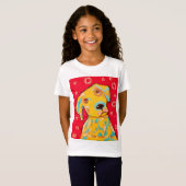 Meisjes Pet Sleeve T-Shirt met nieuwsgierig dog de (Voorkant volledig)