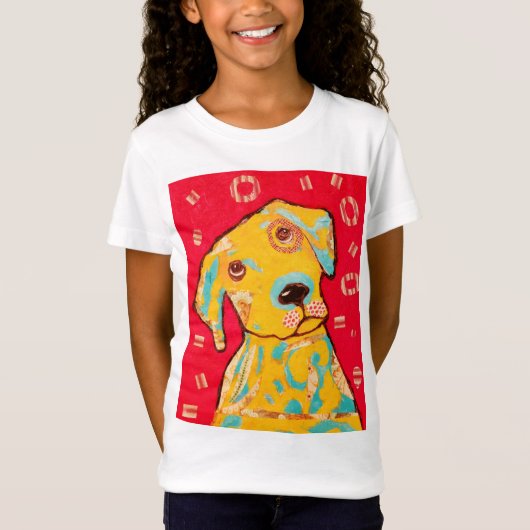 Meisjes Pet Sleeve T-Shirt met nieuwsgierig dog de (Voorkant)