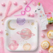 Meisje's Pink Space Party Borden Papieren Bordje (Feest)