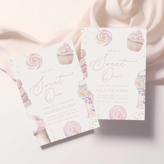 Meisjes 'Pink Sweet One Snoep Ice Cream 1st Birthd Kaart