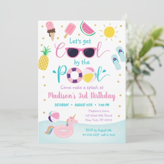 Meisjes Pool Party Laten we koel meiden houden Kaart (Staand voorkant)