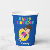 Meisjes Pool Party Schattigee Custom Kids Verjaard Papieren Bekers (Achterkant)