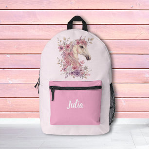 Meisjes Pretty Ponies Pastel Bloem Motief Paard Ru Bedrukte Rugzak