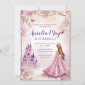 Meisjes Prinses Roze Goud Glitter Uitnodiging (Voorkant)