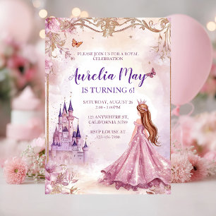 Meisjes Prinses Roze Goud Glitter Uitnodiging