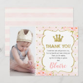 Meisjes prinsessen kroon 1e verjaardag dank je kaa kaart (Voorkant / Achterkant)