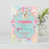 Meisjes Puppy Hond Verjaardagsfeestje Uitnodiginge Kaart (Staand voorkant)