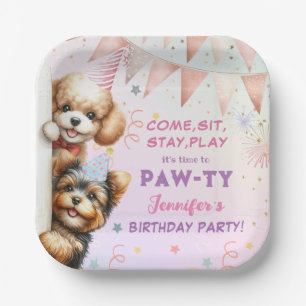 Meisjes Puppy Lets Pawty Verjaardagspapier Bord