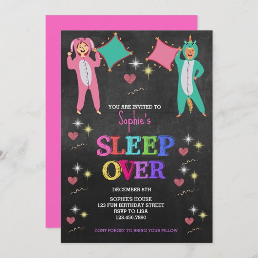 Meisjes Pyjamafeest, Slaapfeest, Slaap Verjaardag Kaart (Voorkant / Achterkant)