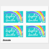Meisjes regenboog naam blauwgroen id label sticker (Vel)