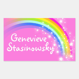 Meisjes regenboog naam roze id label sticker