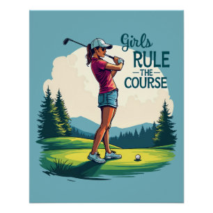 Meisjes regeren de baan Retro golfillustratie Perfect Poster