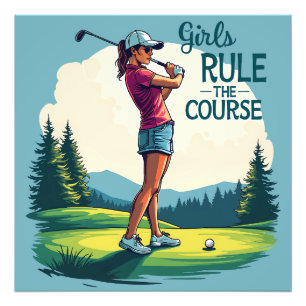 Meisjes regeren de cursus Retro Golf Illustratie Foto Afdruk
