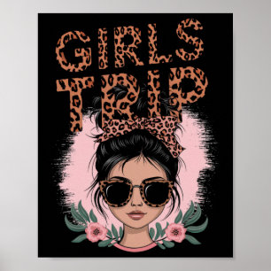 Meisjes reis - Meisjes reis 2025 Messy Bun Leopard Poster