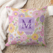 Meisjes Retro Bloemige Monogram Script Naam Accent Kussen (Deken)