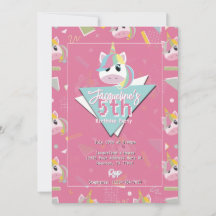 Meisjes Retro Roze Eenhoorn Verjaardagsuitnodiging