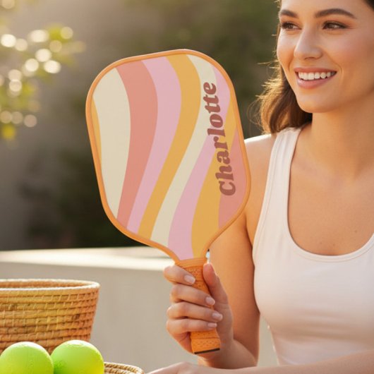 Meisjes Retro  Wave Persoonlijke naam Pickleball Paddle