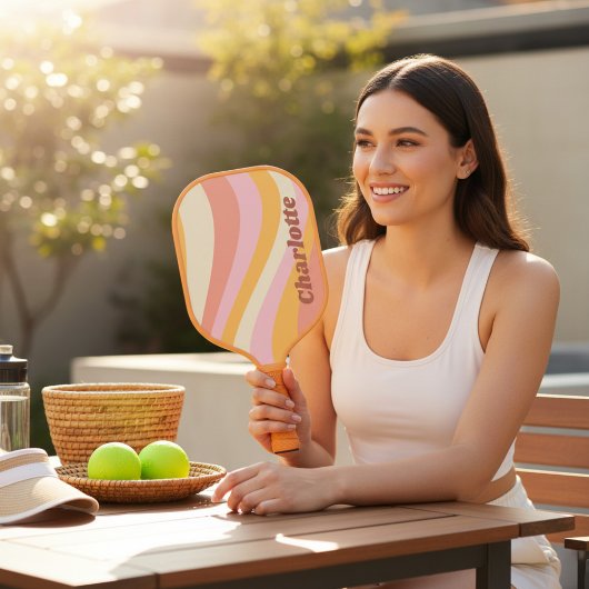 Meisjes Retro Wave Persoonlijke naam Pickleball Paddle