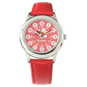 Meisjes rode ladybug, witte naam polshorts horloge