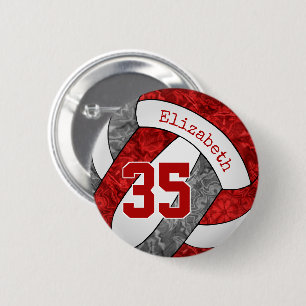 Meisjes Rood Grijs Volleybal Team Kleuren Geperson Ronde Button 5,7 Cm