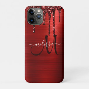 Meisjes rood strijken Glitter Brush Metal Monogram iPhone 11 Pro Hoesje