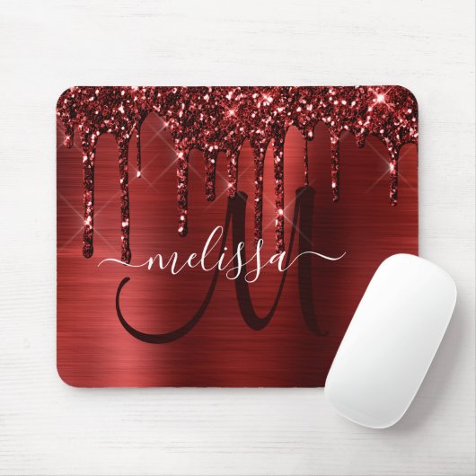 Meisjes rood strijken Glitter Brush Metal Monogram Muismat (Met muis)