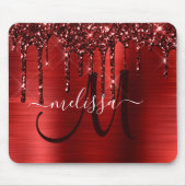 Meisjes rood strijken Glitter Brush Metal Monogram Muismat (Voorkant)