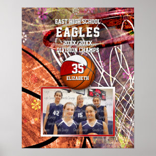 meisjes rood wit team kleuren foto basketbal poster