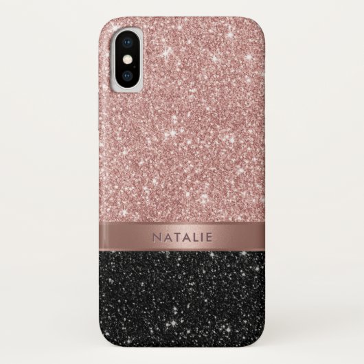 Meisjes Roos Gold en zwarte glitter - Aangepaste n Case-Mate iPhone Case (Achterkant)