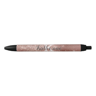 Meisjes Roos Gold Glam Diamond Sparkle Monogram Zwarte Inkt Pen