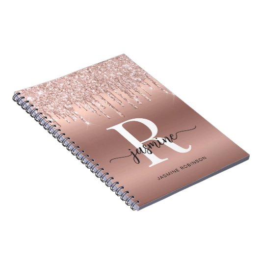 Meisjes Roos Gold Glitter Drift Monogram Name Scri Notitieboek (Rechterzijde)