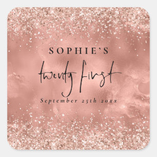 Meisjes Roos Gold Glitter Script Name Date 21st Vierkante Sticker
