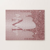Meisjes Roos Gold Sparkle Glitter Driemonogram Legpuzzel (Horizontaal)