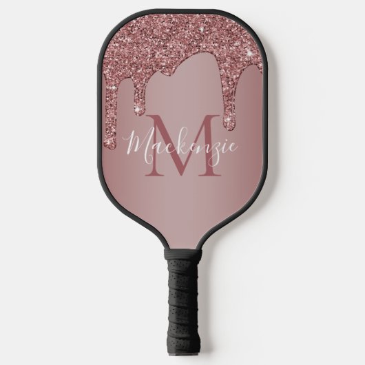 Meisjes Roos Gold Sparkle Glitter Driemonogram Pickleball Paddle (Voorkant)