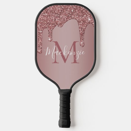 Meisjes Roos Gold Sparkle Glitter Driemonogram Pickleball Paddle (Achterkant)