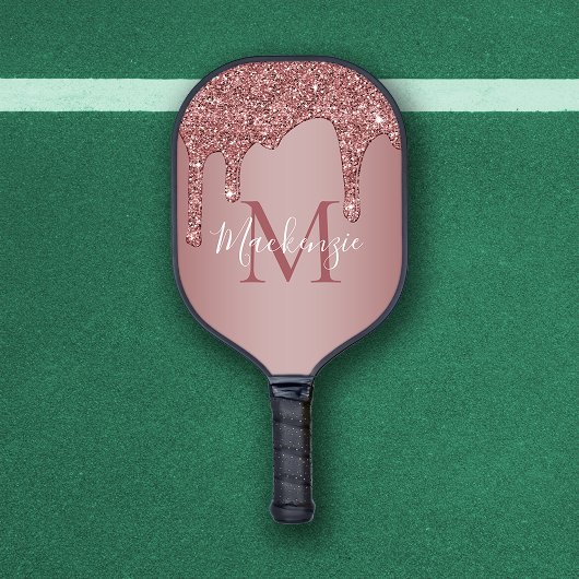 Meisjes Roos Gold Sparkle Glitter Driemonogram Pickleball Paddle