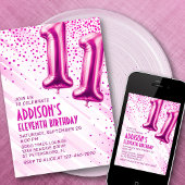 Meisjes Roze 11e verjaardag uitnodiging