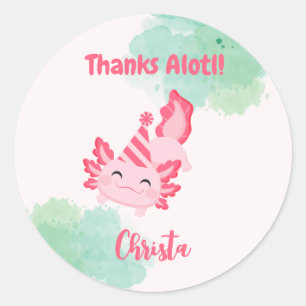 Meisjes Roze Axolotl 1e verjaardagsfeestje Ronde Sticker