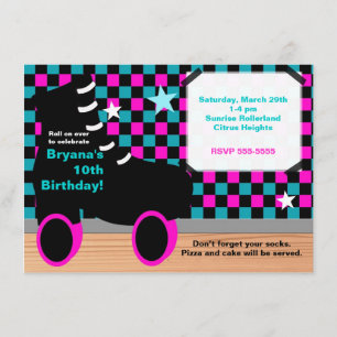 Meisjes Roze Blauwgroen Skating Schaats Uitnodigin Kaart