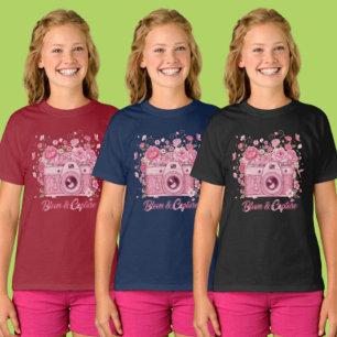 Meisjes Roze Bloem Camera Foto Kledingstuk T-shirt