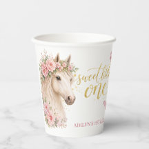 Meisjes Roze Bloemen Paard 1e Verjaardag