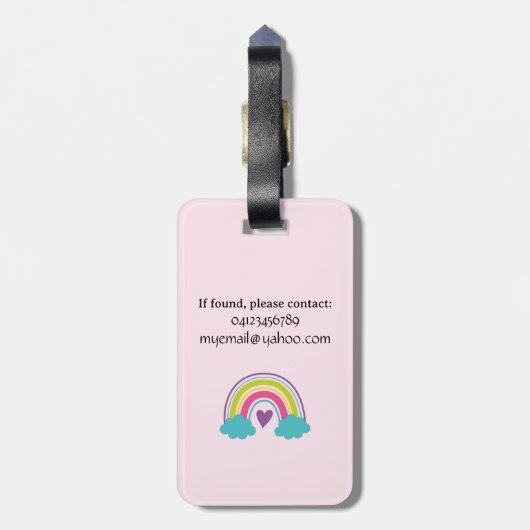 Meisjes Roze Blush Regenboog Bagagelabel (Achterkant verticaal)