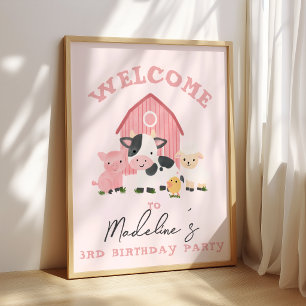 Meisjes Roze Boerderij Dier Kinderen Verjaardag We Poster