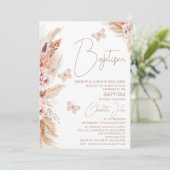 Meisjes roze boho bloemvlinders doop kaart (Staand voorkant)