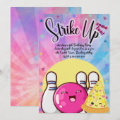 Meisjes Roze Bowling Tie Dye Feest Kaart (Voorkant / Achterkant)