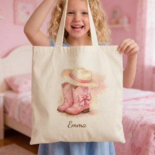 Meisjes Roze Cowgirl Gepersonaliseerde Naam Boodsc Tote Bag