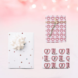 Meisjes Roze Cowgirl Monogram Inpakpapier Vel
