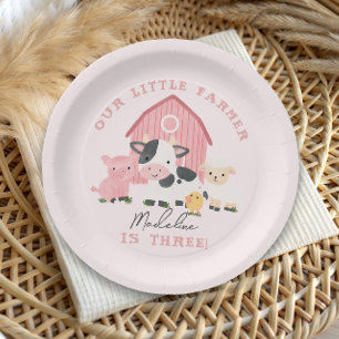 Meisjes Roze Cute Boerderij Dier Verjaardag Papieren Bordje