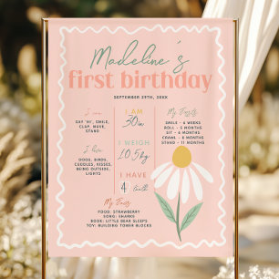 Meisjes Roze Daisy eerste jaar verjaardag mijlpaal Perfect Poster